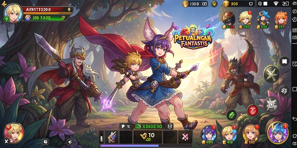 Tampilan gameplay AFKTOTO yang menampilkan karakter anime yang dinamis dan menarik.