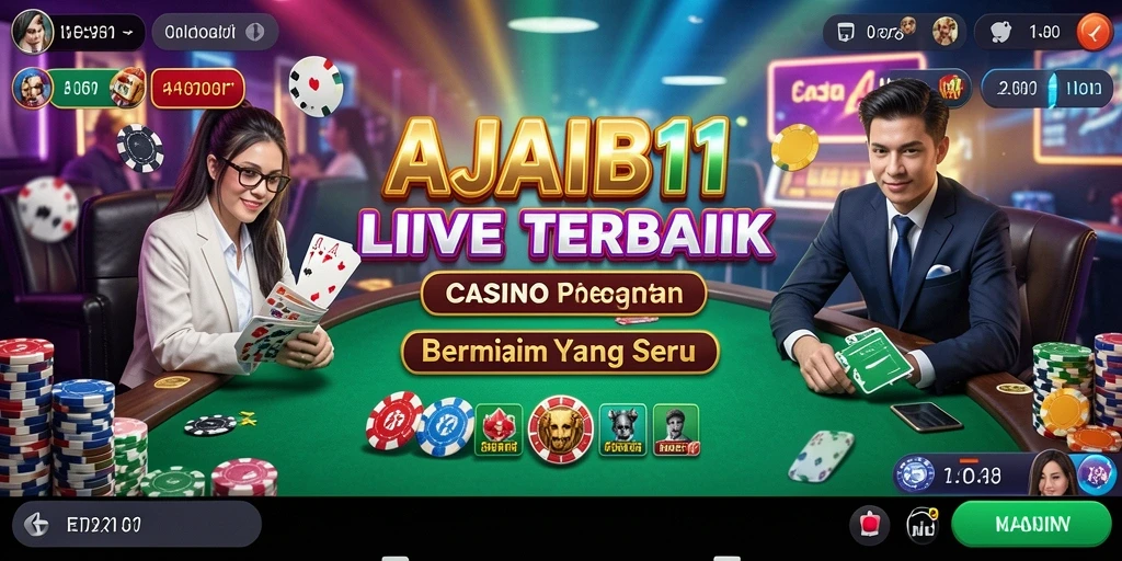 Screenshot gameplay Live Casino AJAIB11 menunjukkan dealer langsung yang profesional.