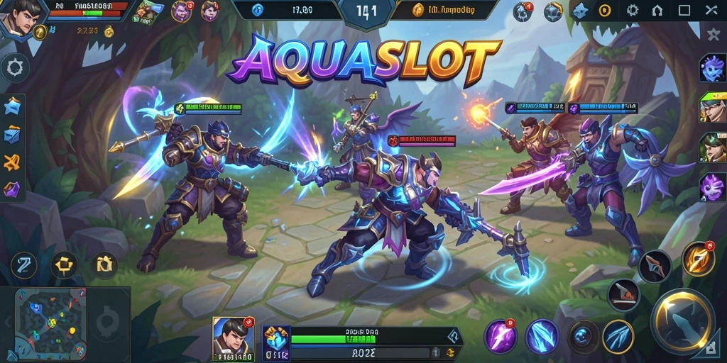 Tampilan gameplay AQUASLOT yang mendebarkan dengan aksi MOBA.