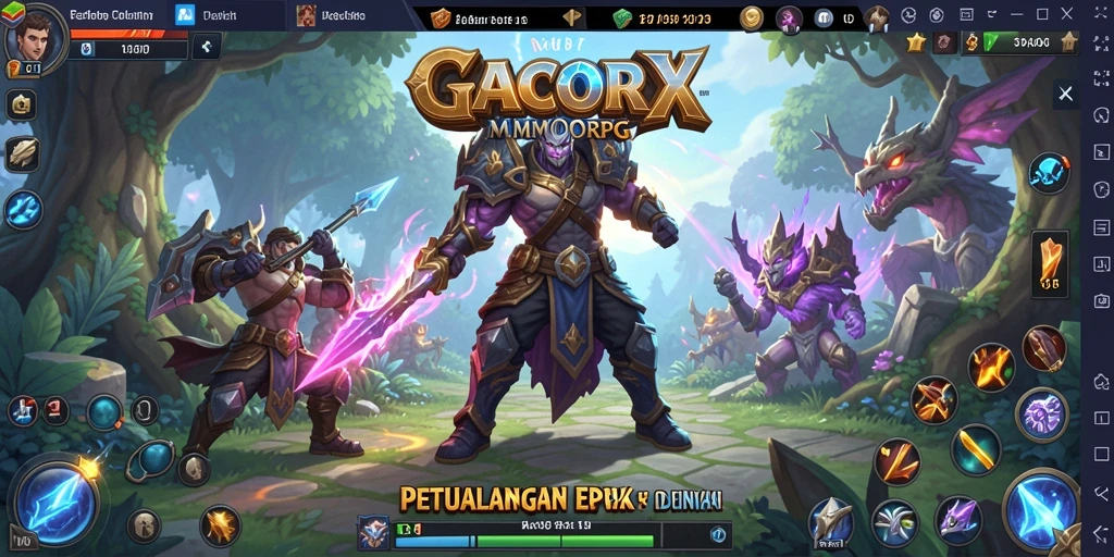 Tangkapan layar utama dari gameplay GACORX yang menampilkan pertempuran epik.