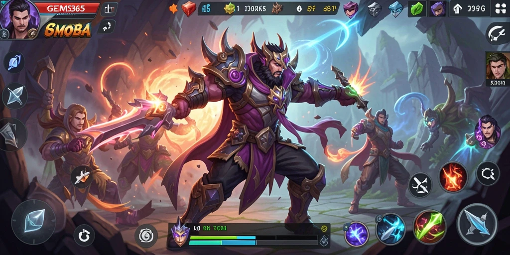 Screenshot GEMS365 menampilkan aksi permainan yang intens dalam mode MOBA.