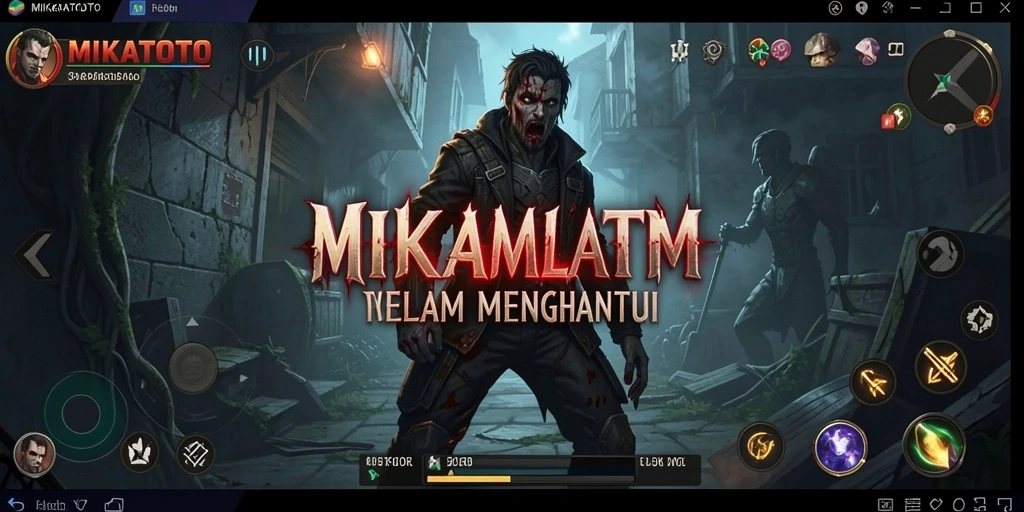 Screenshot gameplay menyeramkan dari MIKATOTO dengan visual yang mencolok.