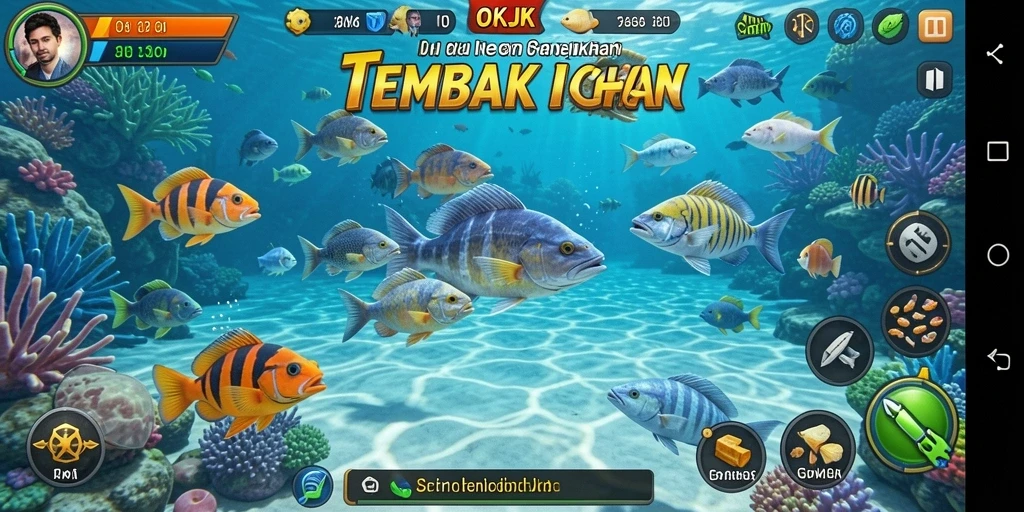 Menampilkan gameplay menembak ikan yang atraktif dan seru.