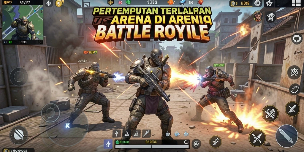Tangkapan layar utama RPVIP7 menampilkan pertempuran seru di arena Battle Royale.