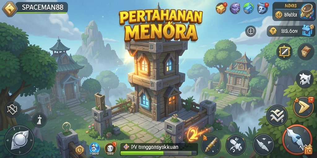 Tampilan menarik dari gameplay Tower Defense SPACEMAN88 yang seru.