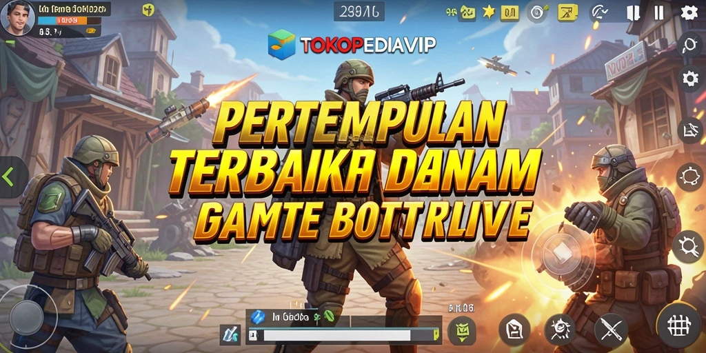 Screenshot gameplay seru TOKOPEDIAVIP dalam pertempuran Battle Royale.