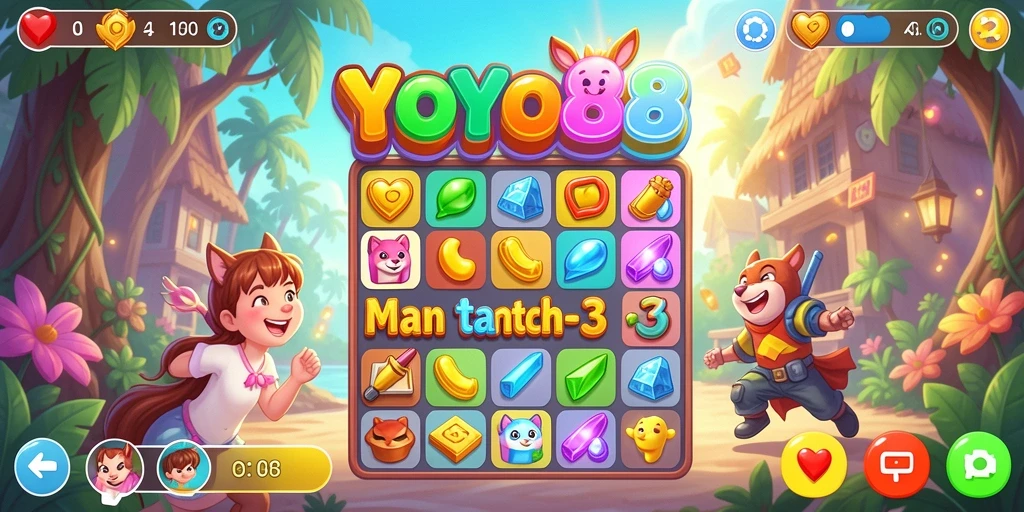 Tampilan gameplay seru di YOYO88 dengan kombinasi warna-warni.